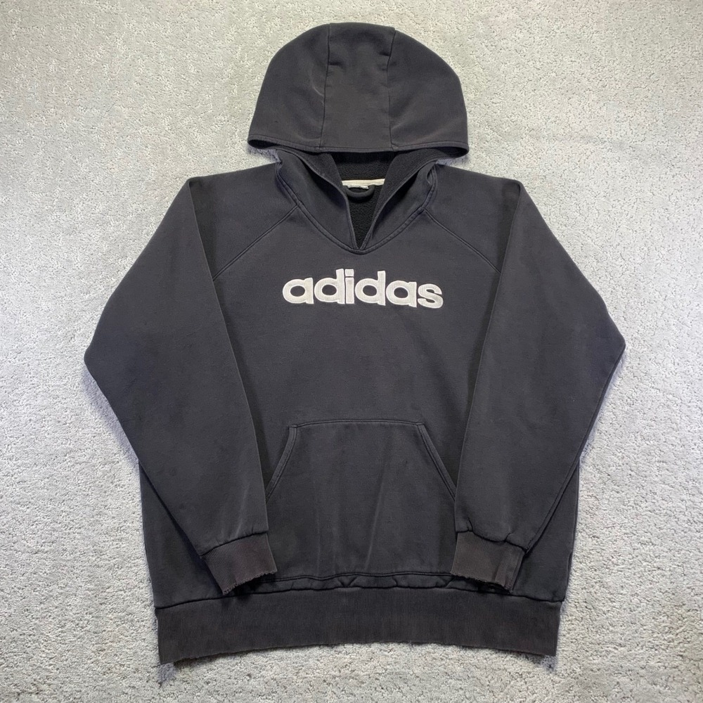 Adidas Hoodie Size L/XL? Black Faded Pullover Embroidered Spellout Grunge Y2k